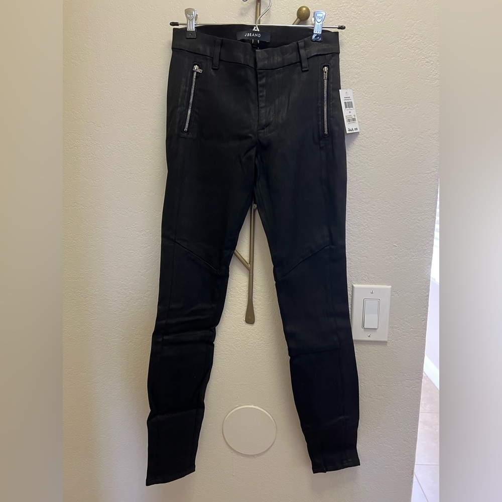 J Brand moto style stretch skinny jeans black metallic sheen, NWT